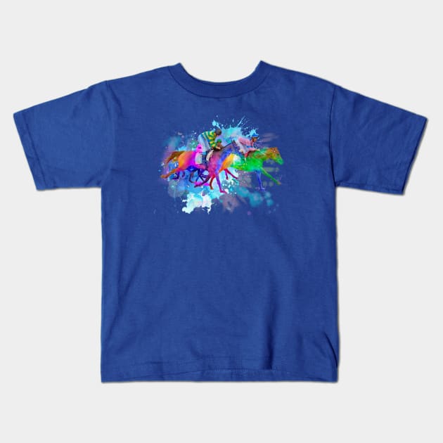 Watercolor Horseback Racers Kids T-Shirt by FalconArt